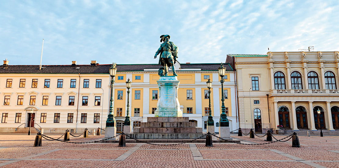 The statue in the Gustav Adolfs Torg in the old quarter of Gothenburg, Sweden